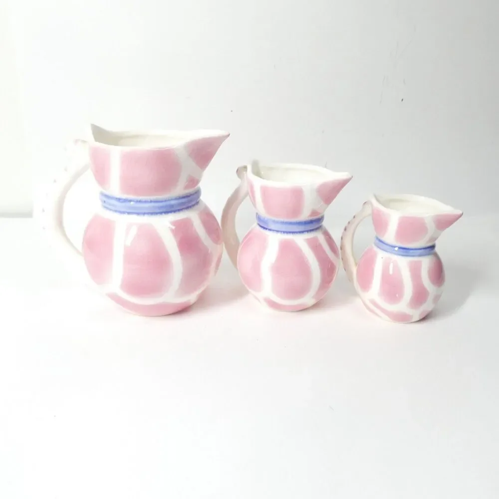 Lipper & Mann Pink White Cat Pitcher Creamers Set of 3 Vintage MCM